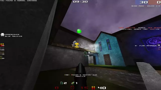 Spy lobbing grenade at Engineer and sentry gun